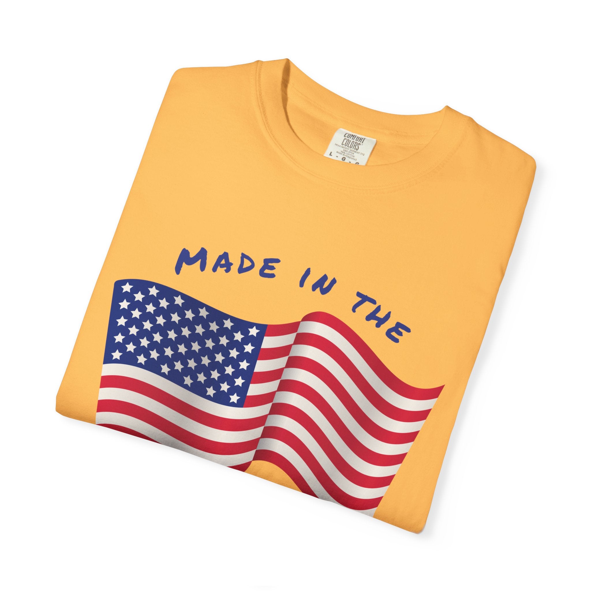 Patriotic T-Shirt for Celebrations, Made in the USA Tee, Unisex Garment-Dyed Shirt, July 4th Apparel, Red White Blue Tee