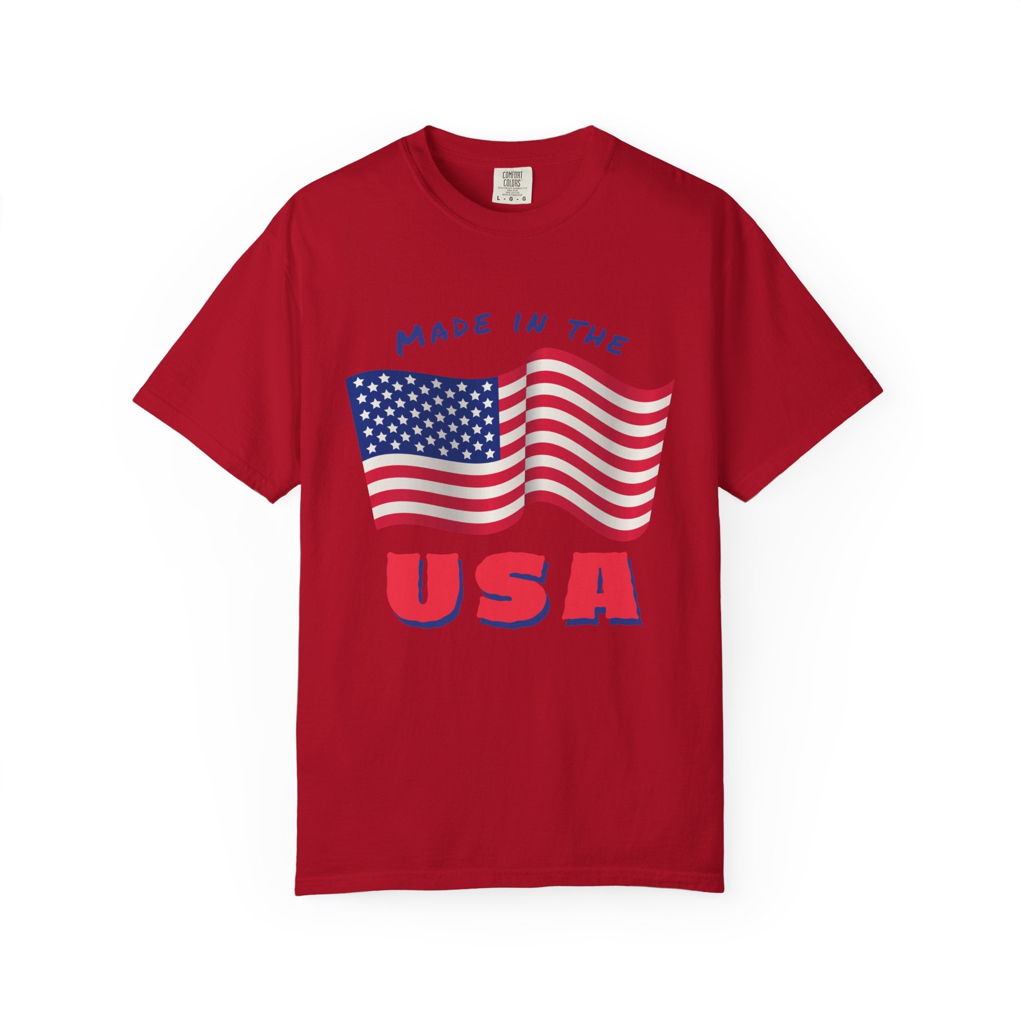Patriotic T-Shirt for Celebrations, Made in the USA Tee, Unisex Garment-Dyed Shirt, July 4th Apparel, Red White Blue Tee