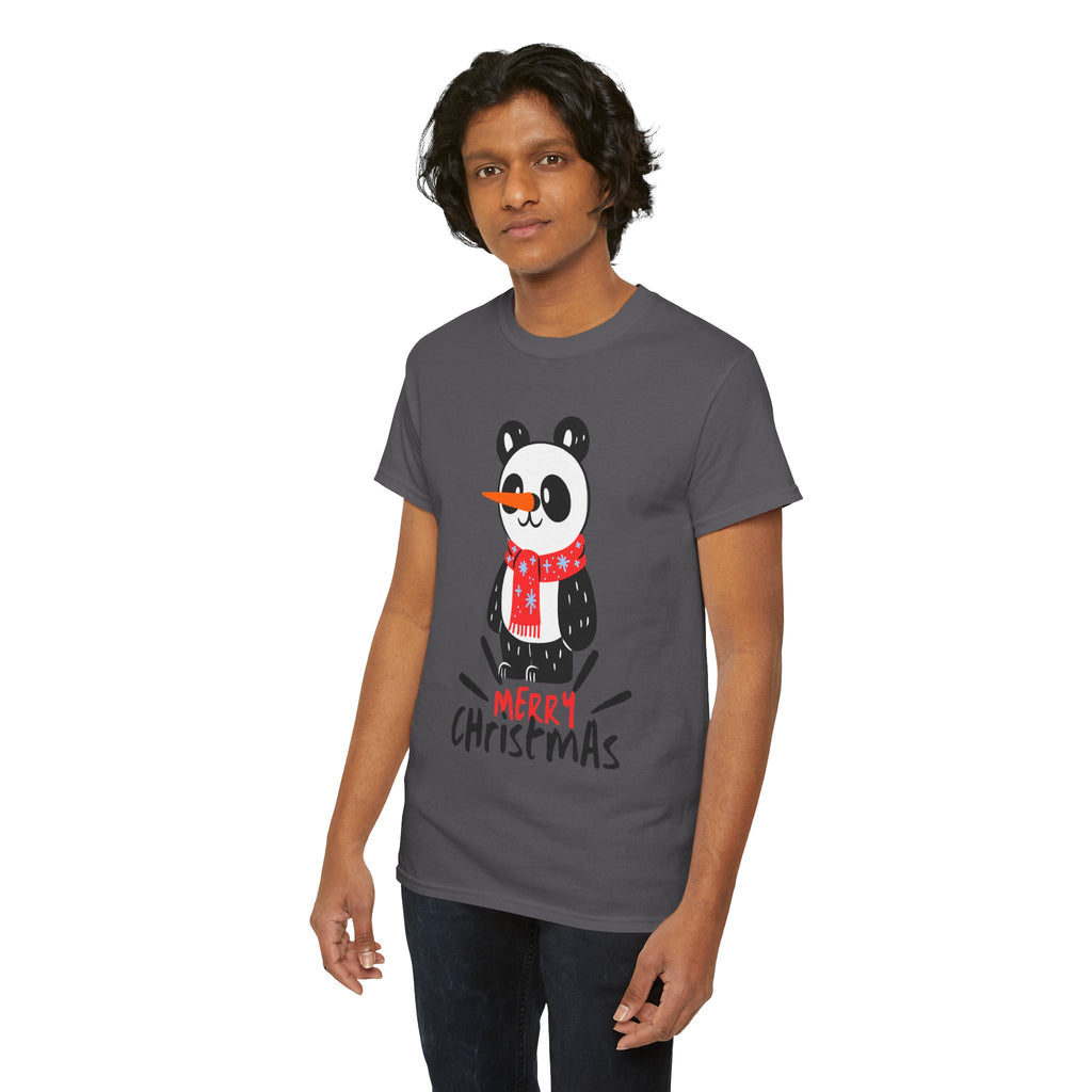 Cute Merry Christmas Panda Tee for Holiday Cheer, Unisex Cotton T-Shirt, Fun Gift for Him & Her, Christmas Apparel, Winter Gathering