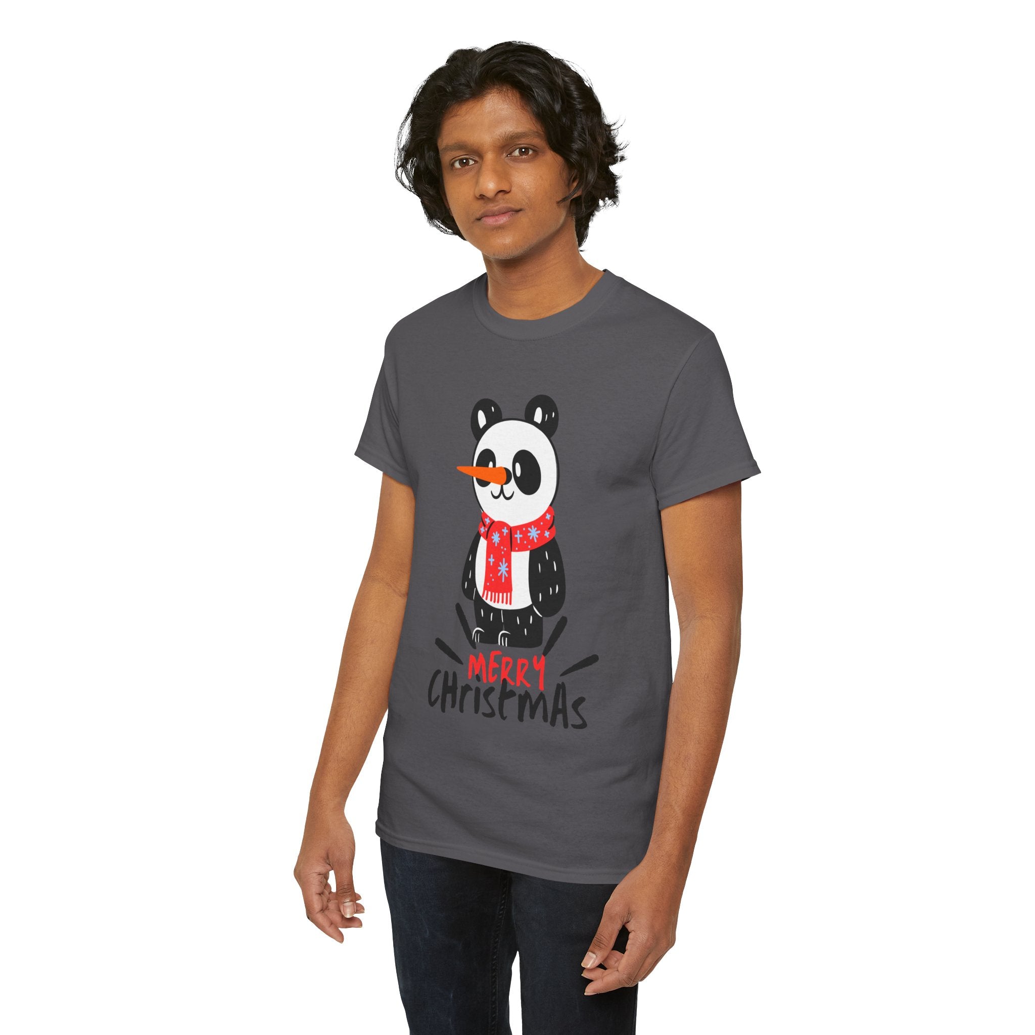 Cute Merry Christmas Panda Tee for Holiday Cheer, Unisex Cotton T-Shirt, Fun Gift for Him & Her, Christmas Apparel, Winter Gathering