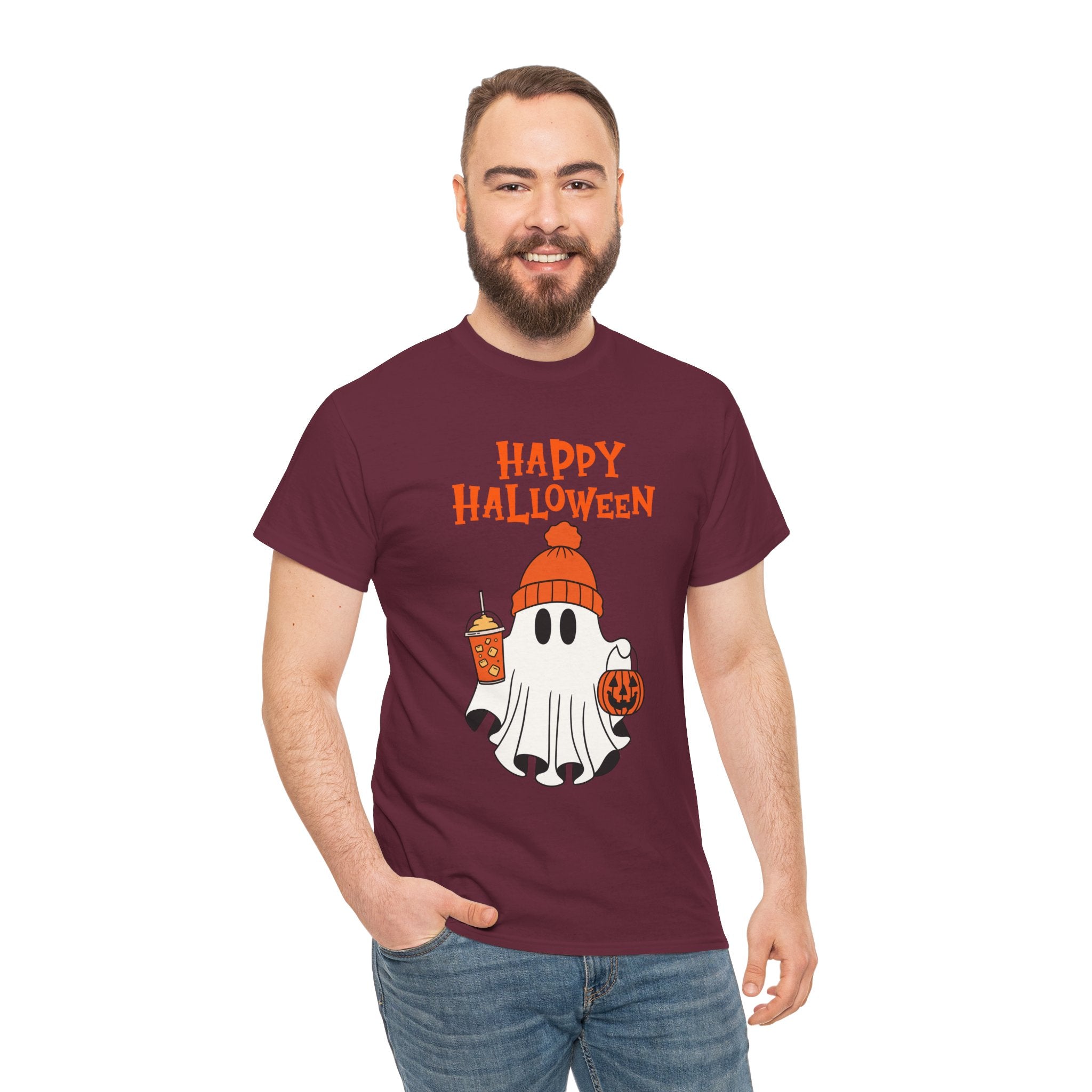 Happy Halloween Ghost Tee, Unisex Cotton T-Shirt, Halloween Apparel, Fall Fashion, Cute Halloween Gift, Ghost Tee