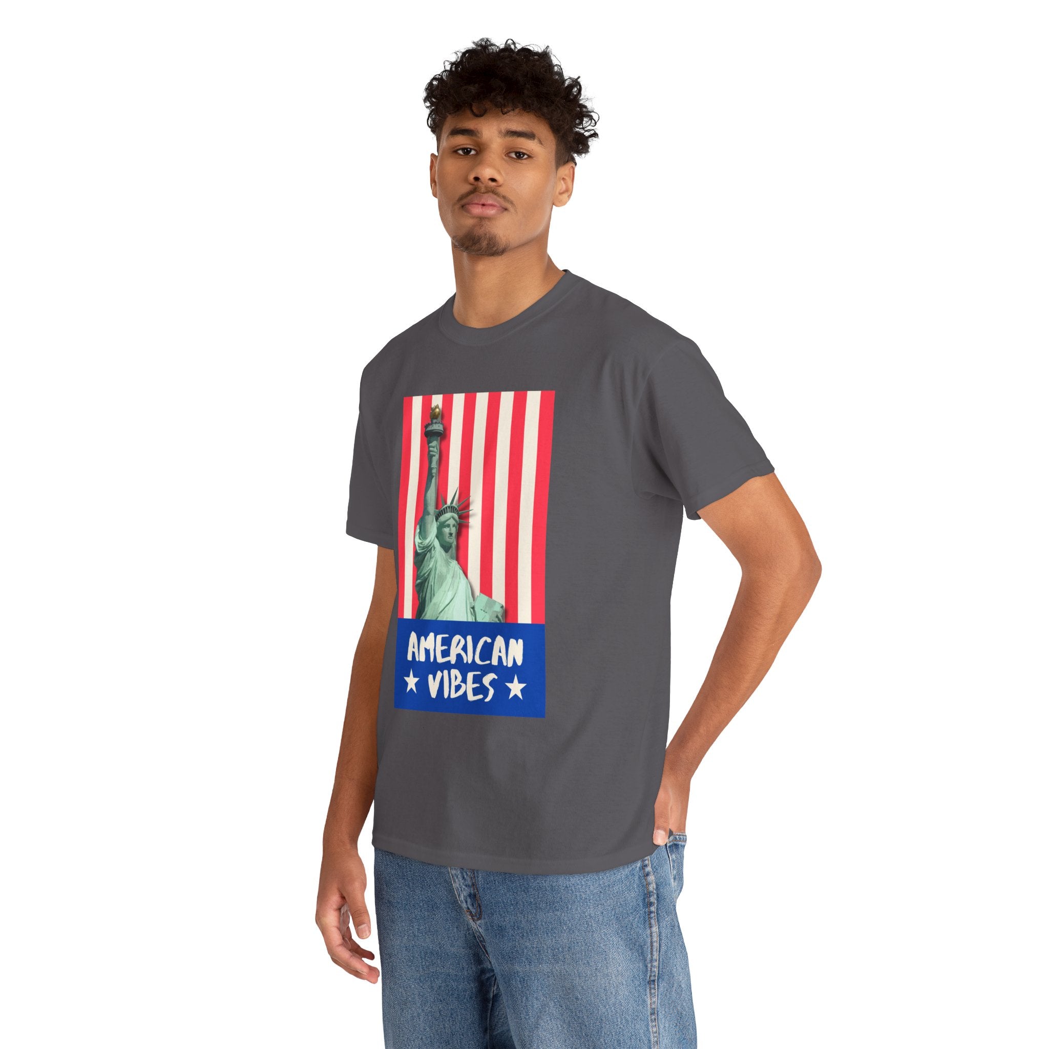 American Vibes Unisex Heavy Cotton Tee, Patriotic Shirt, Gift for Veterans, Independence Day Apparel, Summer Casual Wear