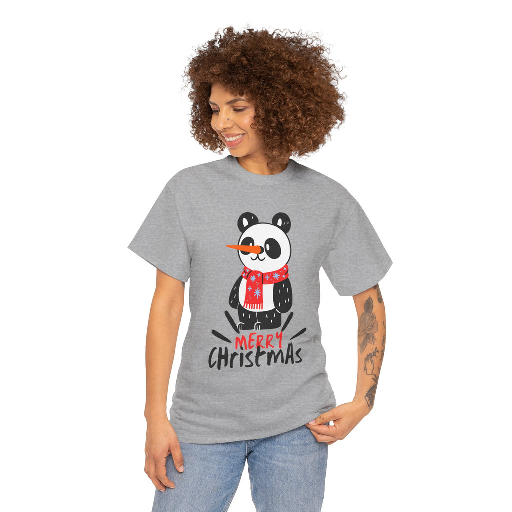 Cute Merry Christmas Panda Tee for Holiday Cheer, Unisex Cotton T-Shirt, Fun Gift for Him & Her, Christmas Apparel, Winter Gathering