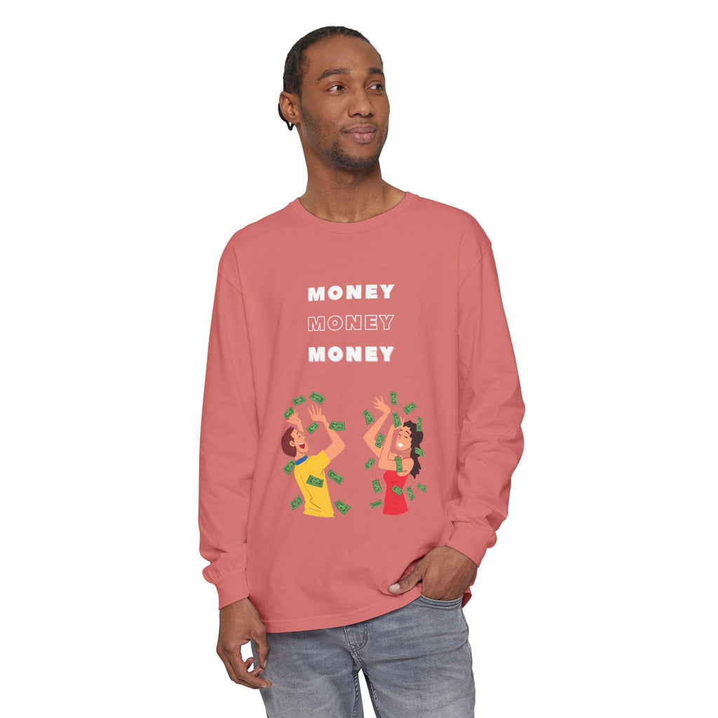 Money-Themed Long Sleeve T-Shirt, Funny Graphic Top, Gift for Finance Lovers, Casual Wear, Party Outfit, Unique Apparel