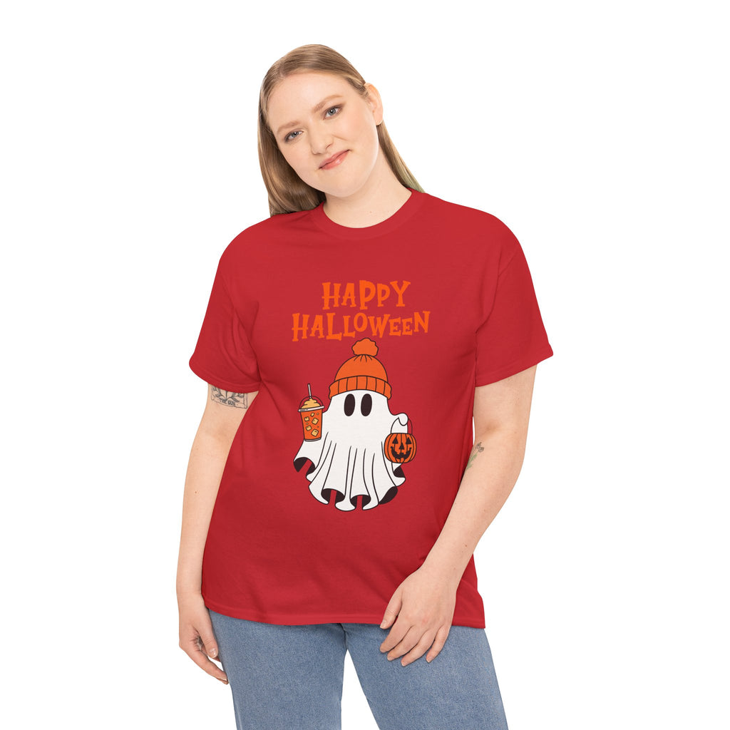 Happy Halloween Ghost Tee, Unisex Cotton T-Shirt, Halloween Apparel, Fall Fashion, Cute Halloween Gift, Ghost Tee