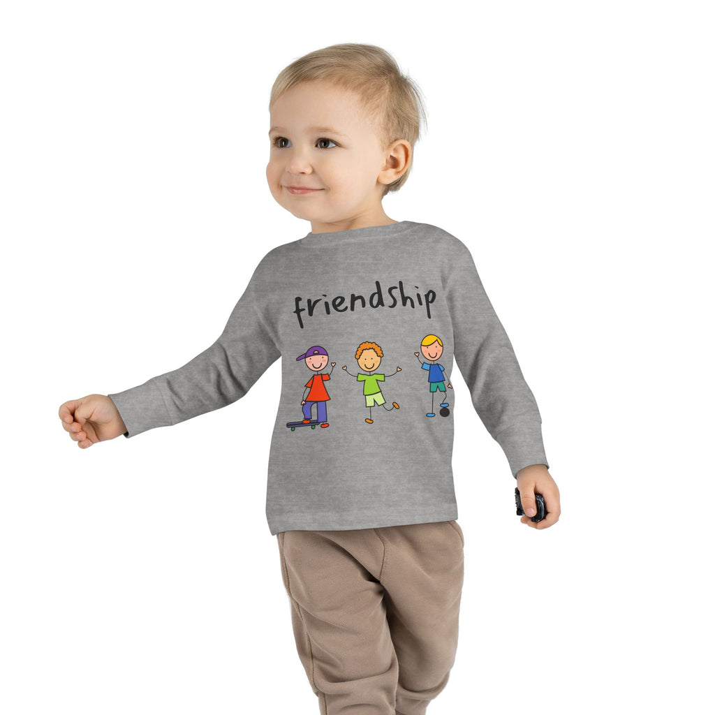 Toddler Long Sleeve Tee - Cute Cartoon Friendship Shirt for Kids, Perfect Birthday Gift, Playtime Comfort, Toddler Apparel