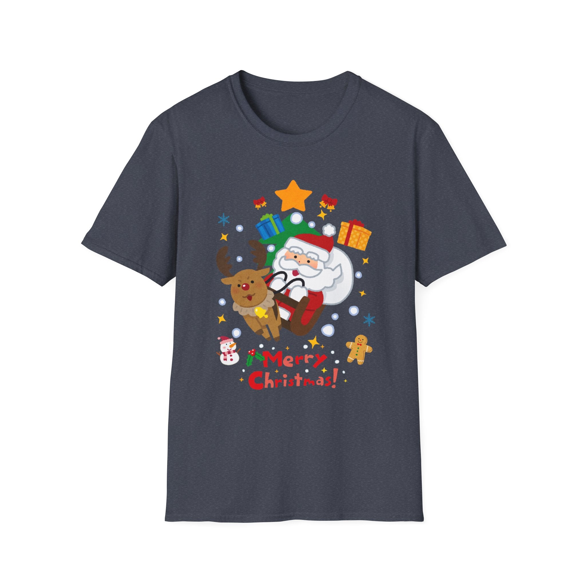 Festive Santa T-Shirt with Merry Christmas Design, Unisex Holiday Tee, Christmas Gift, Family Gathering Apparel, Cozy Winter Wear