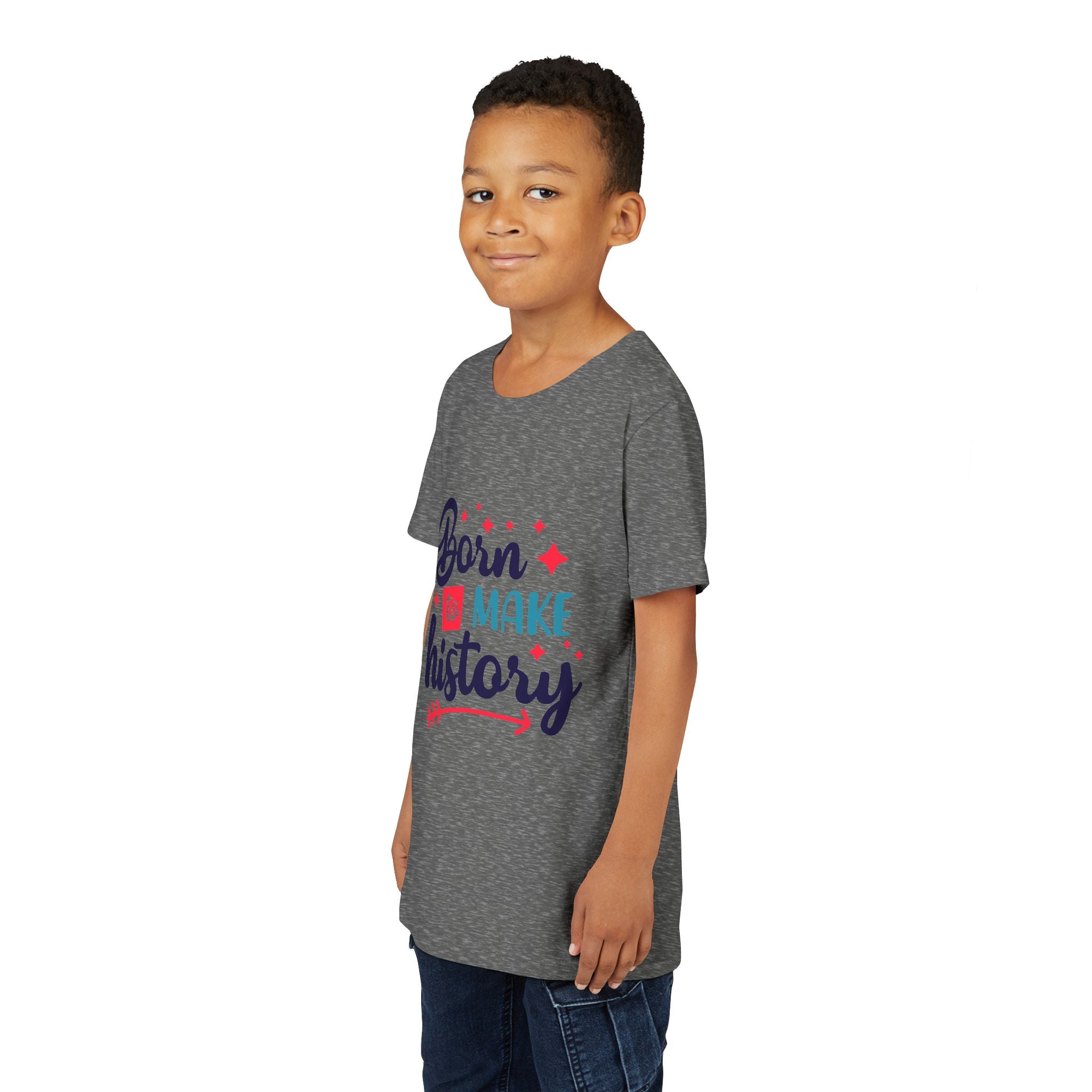 Inspired Youth Short Sleeve Tee: 'Born to Make History' Shirt, Kids Motivational Tee, Birthday Gift, Back to School, Fun Everyday Wear