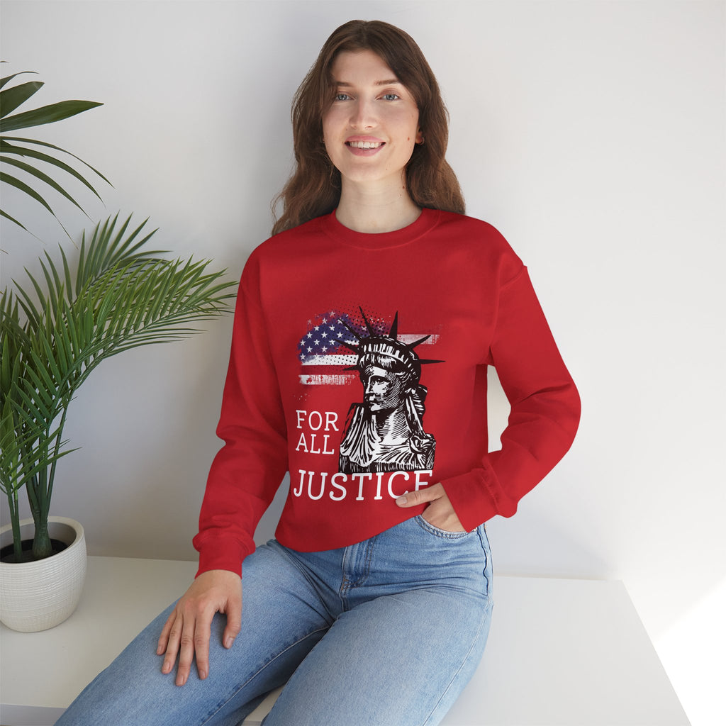 Justice Crewneck Sweatshirt - Unisex Heavy Blend, Patriotic Apparel, Comfortable Gift for Activists, USA Theme, Everyday Wear