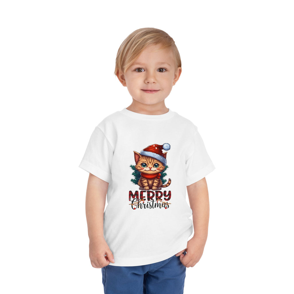 Cute Christmas Cat Tee for Toddlers, Holiday Shirt, Gift for Kids, Merry Christmas Tee, Fun Winter Wear, Festive Toddler Outfit