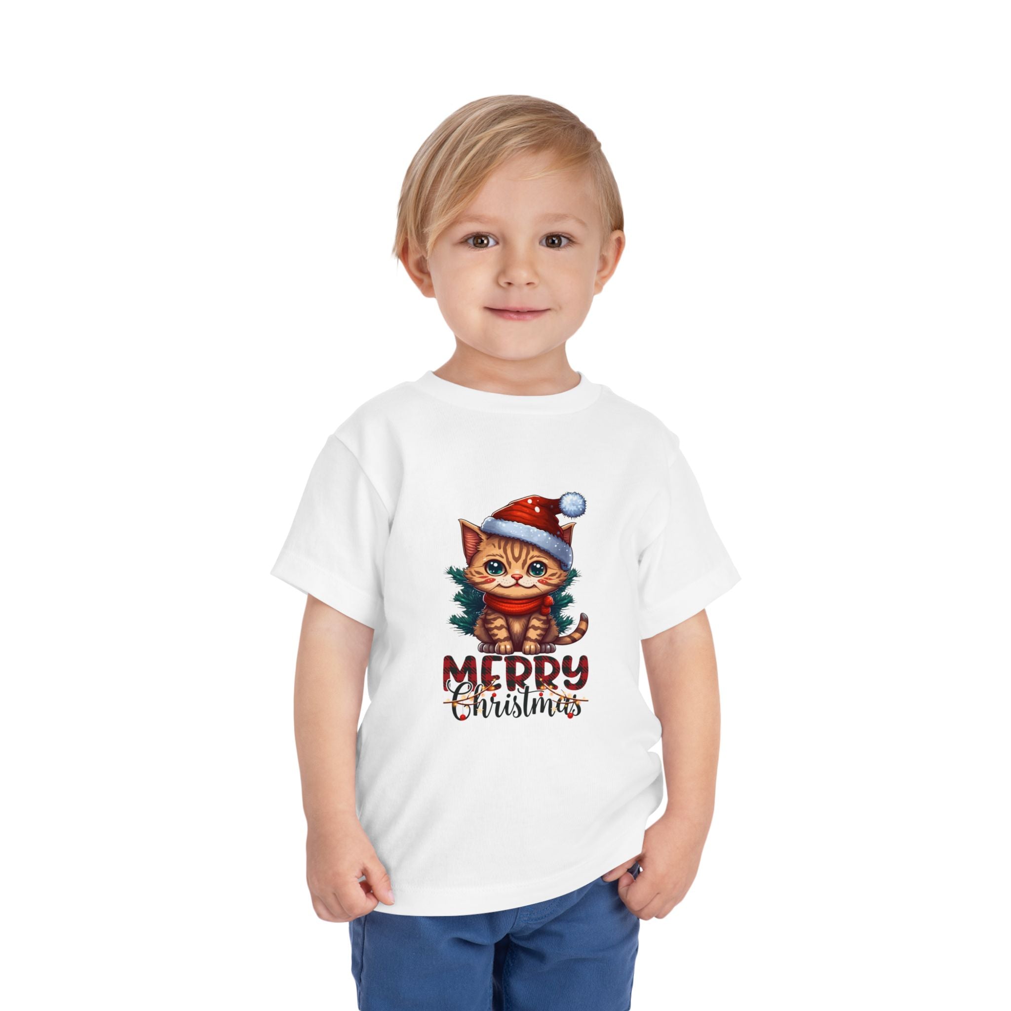 Cute Christmas Cat Tee for Toddlers, Holiday Shirt, Gift for Kids, Merry Christmas Tee, Fun Winter Wear, Festive Toddler Outfit