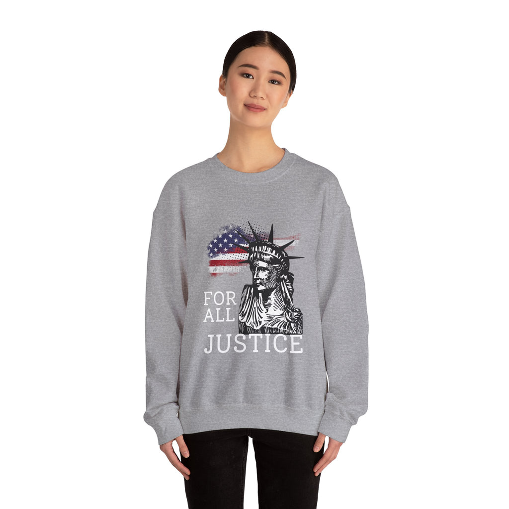 Justice Crewneck Sweatshirt - Unisex Heavy Blend, Patriotic Apparel, Comfortable Gift for Activists, USA Theme, Everyday Wear