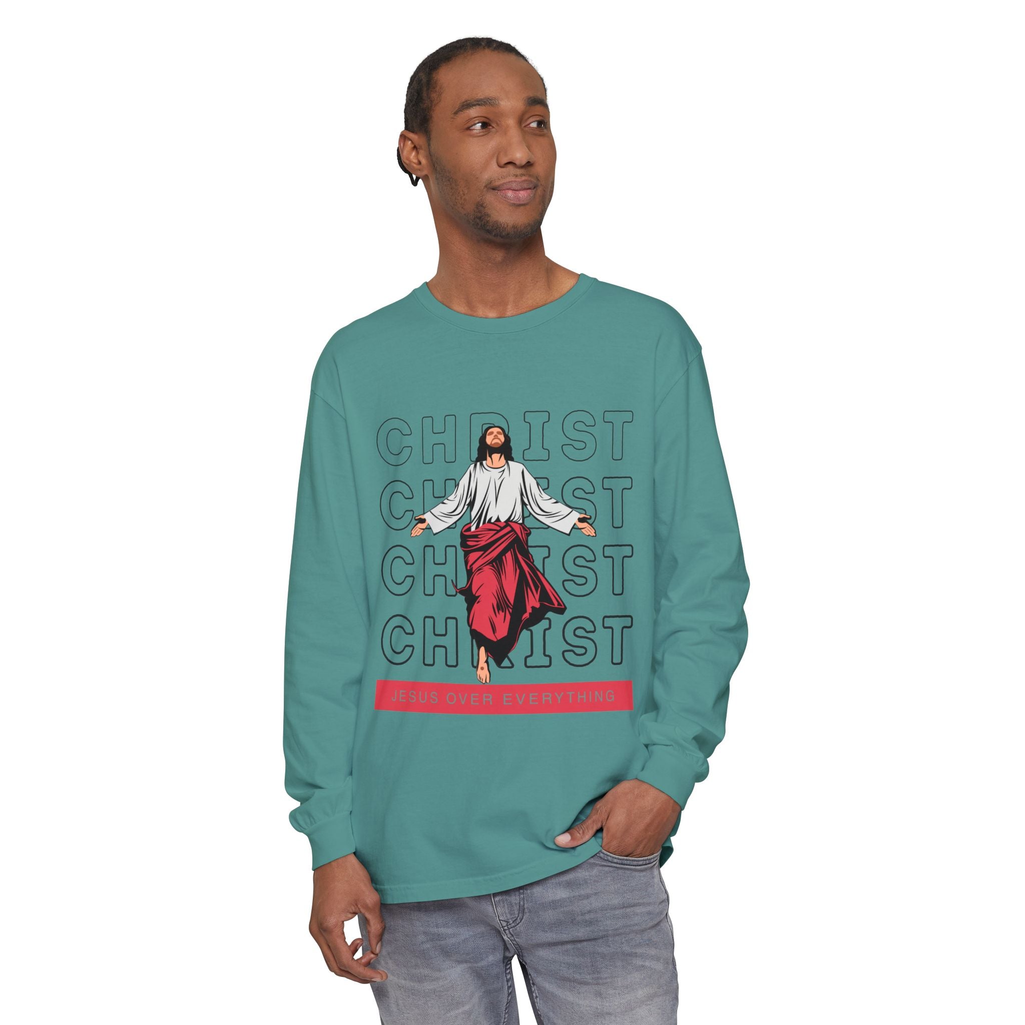 Unisex Long Sleeve T-Shirt - Jesus Over Everything, Christian Apparel, Faith-Based Gift, Spiritual Wear, Gospel Fashion