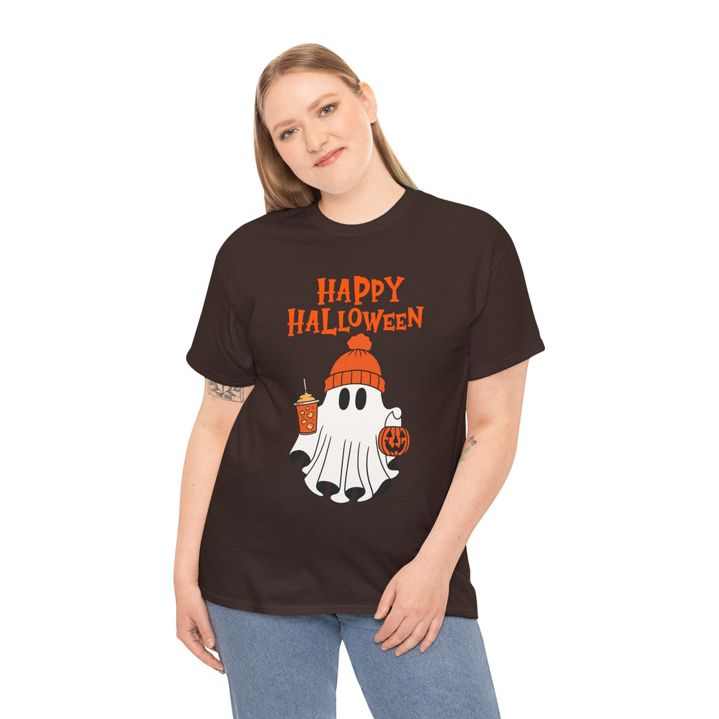 Happy Halloween Ghost Tee, Unisex Cotton T-Shirt, Halloween Apparel, Fall Fashion, Cute Halloween Gift, Ghost Tee