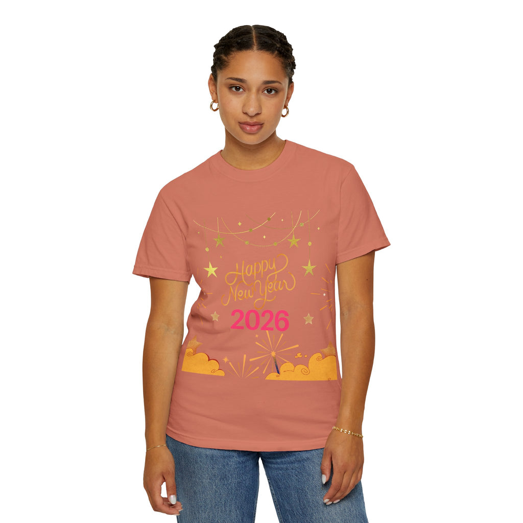 New Year Celebration T-Shirt | Unisex Garment-Dyed Tee with Happy New Year 2026 Design, Festive Apparel, Holiday Gift, Party Wear