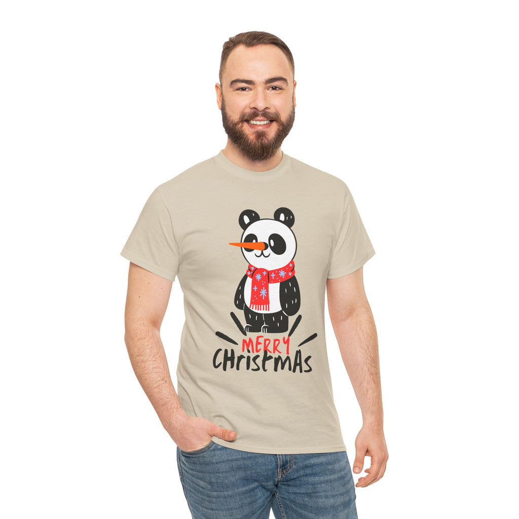 Cute Merry Christmas Panda Tee for Holiday Cheer, Unisex Cotton T-Shirt, Fun Gift for Him & Her, Christmas Apparel, Winter Gathering