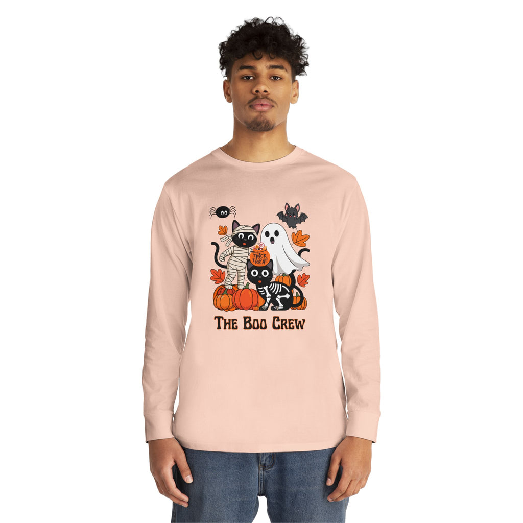 Halloween Long Sleeve Tee, Boo Crew Shirt, Cat Ghost Top, Fall Apparel, Spooky Season Clothing, Kids Halloween Outfit