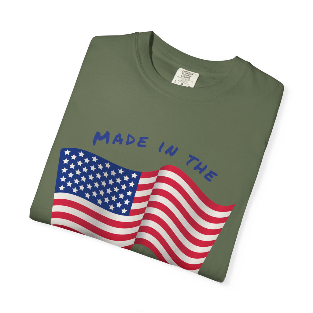 Patriotic T-Shirt for Celebrations, Made in the USA Tee, Unisex Garment-Dyed Shirt, July 4th Apparel, Red White Blue Tee