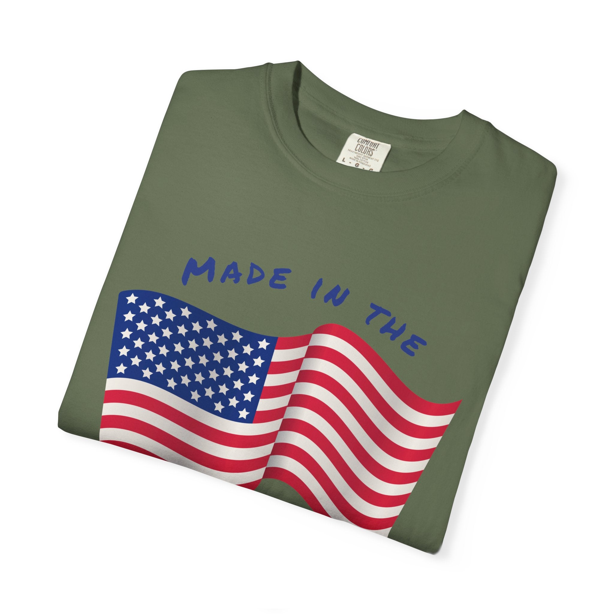 Patriotic T-Shirt for Celebrations, Made in the USA Tee, Unisex Garment-Dyed Shirt, July 4th Apparel, Red White Blue Tee