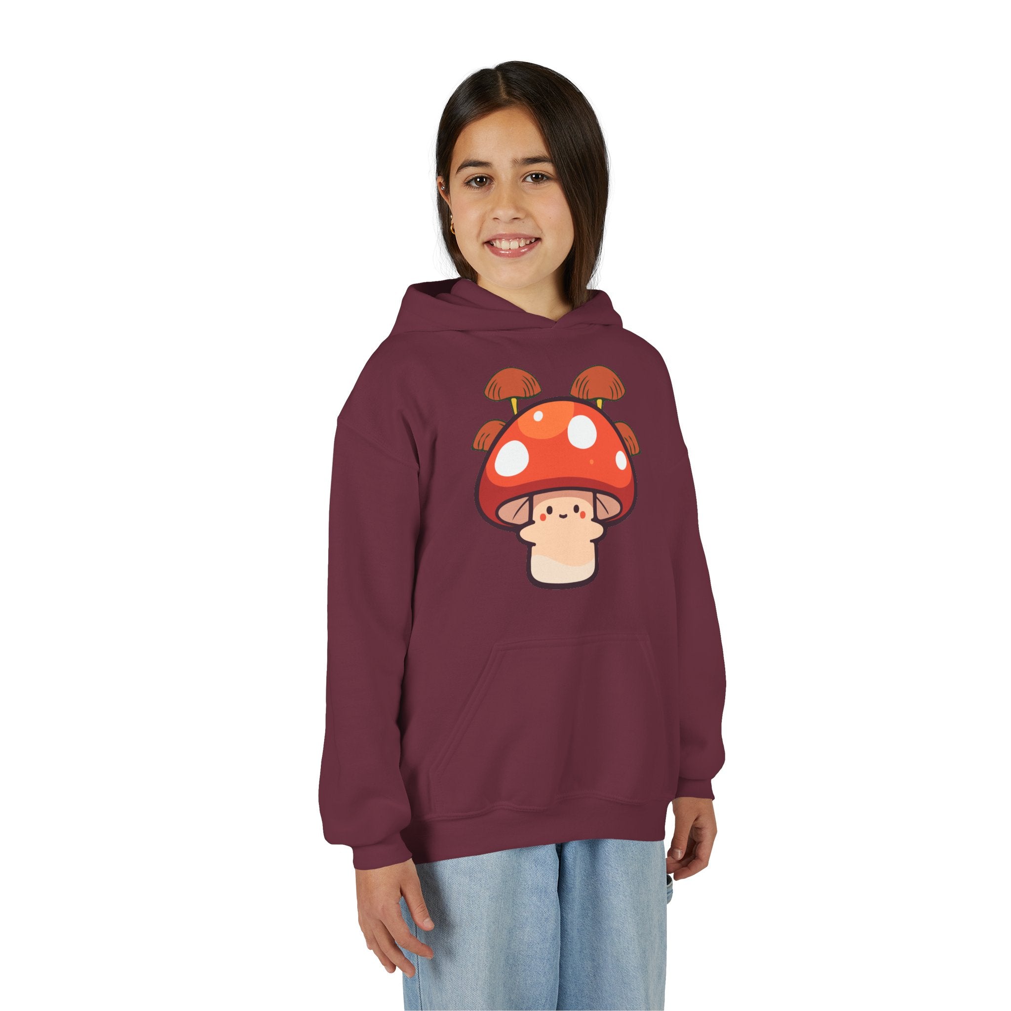 Cute Mushroom Youth Hoodie, Cozy Mushroom Sweatshirt for Kids, Perfect for Fall, Gifts for Young Nature Lovers, Fun Casual Wear