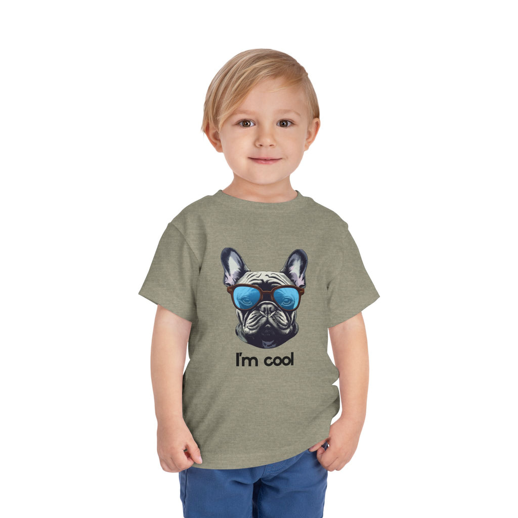 Cool French Bulldog Toddler Tee, I'm Cool Shirt, Kids Summer Tee, Pet Lover Gift, Cute Toddler Outfit