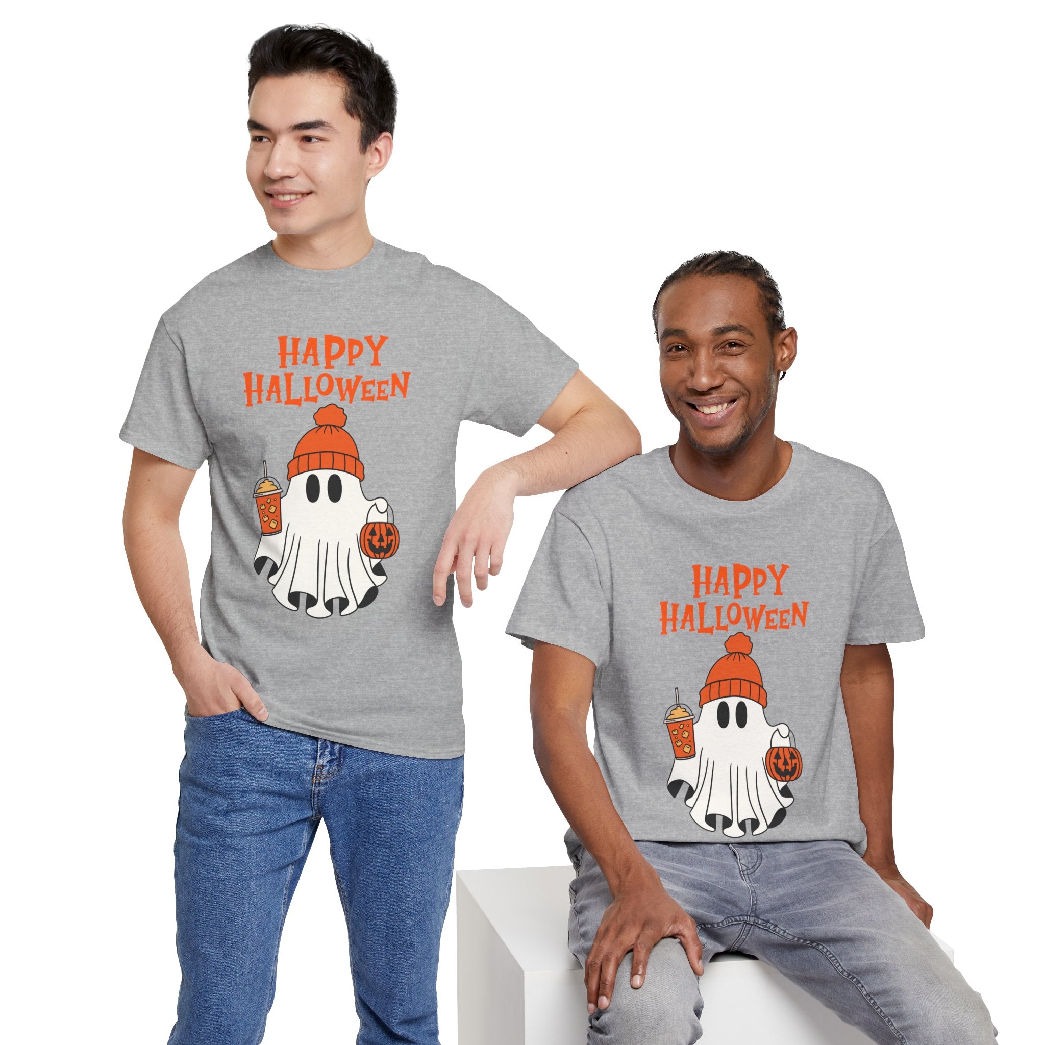 Happy Halloween Ghost Tee, Unisex Cotton T-Shirt, Halloween Apparel, Fall Fashion, Cute Halloween Gift, Ghost Tee