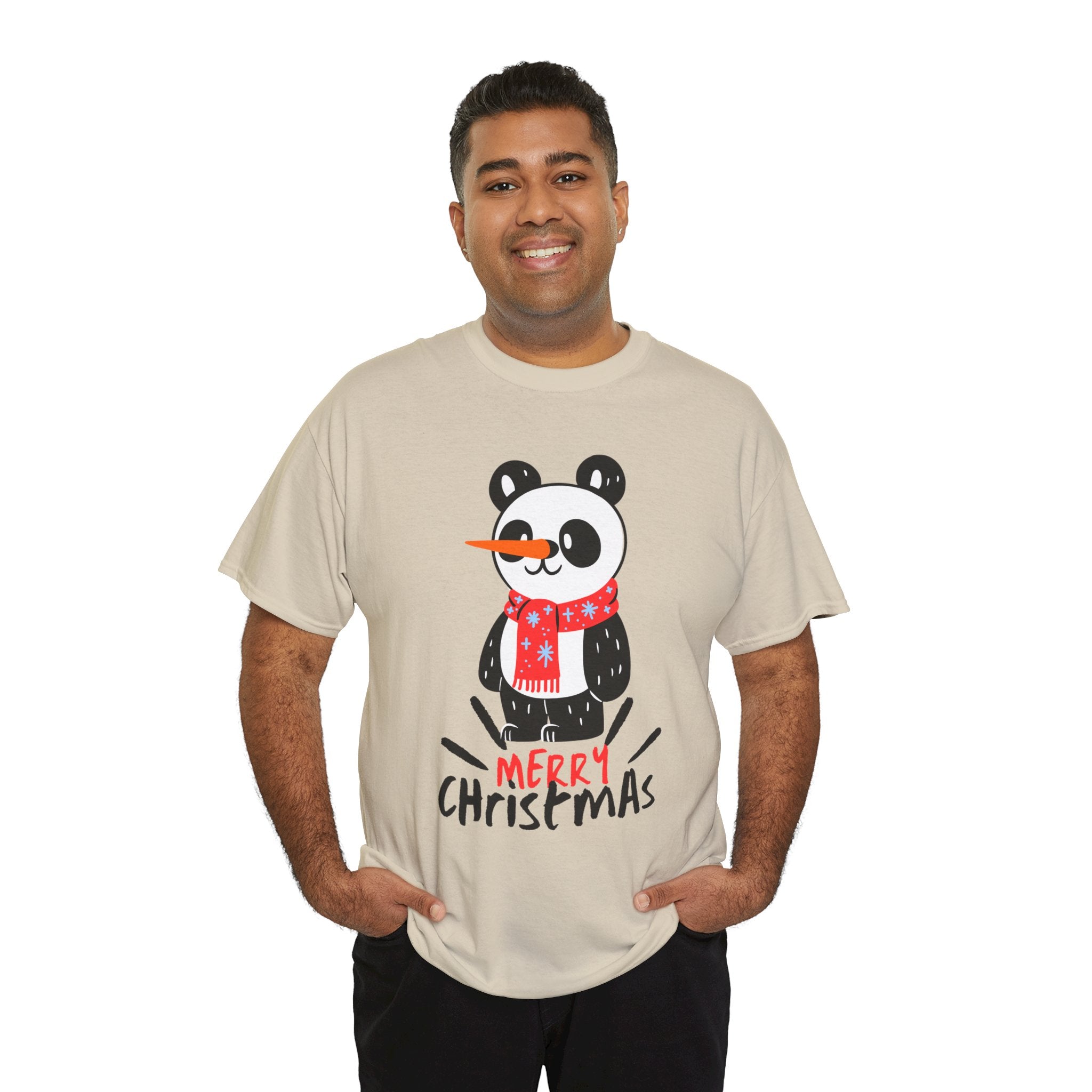 Cute Merry Christmas Panda Tee for Holiday Cheer, Unisex Cotton T-Shirt, Fun Gift for Him & Her, Christmas Apparel, Winter Gathering