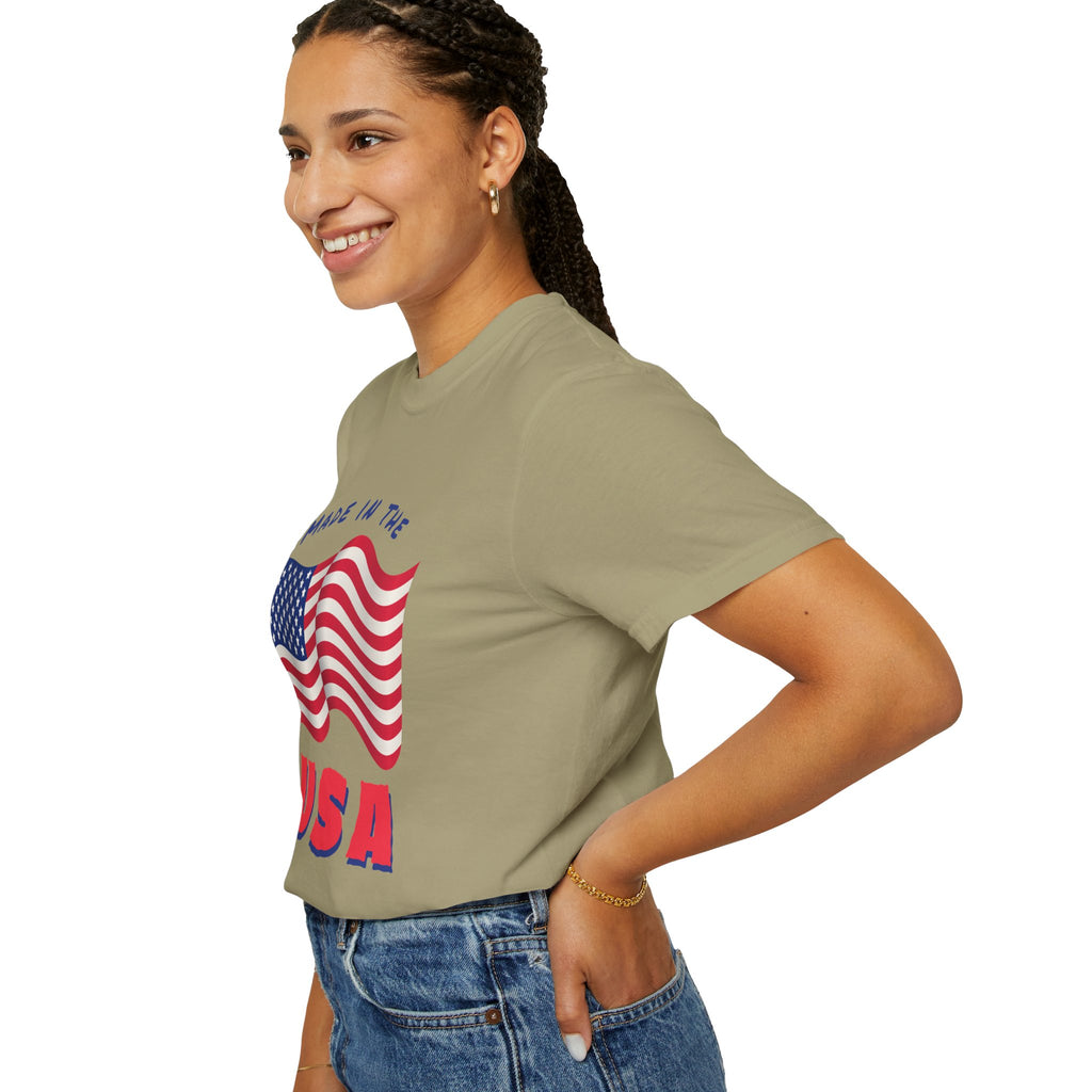 Patriotic T-Shirt for Celebrations, Made in the USA Tee, Unisex Garment-Dyed Shirt, July 4th Apparel, Red White Blue Tee