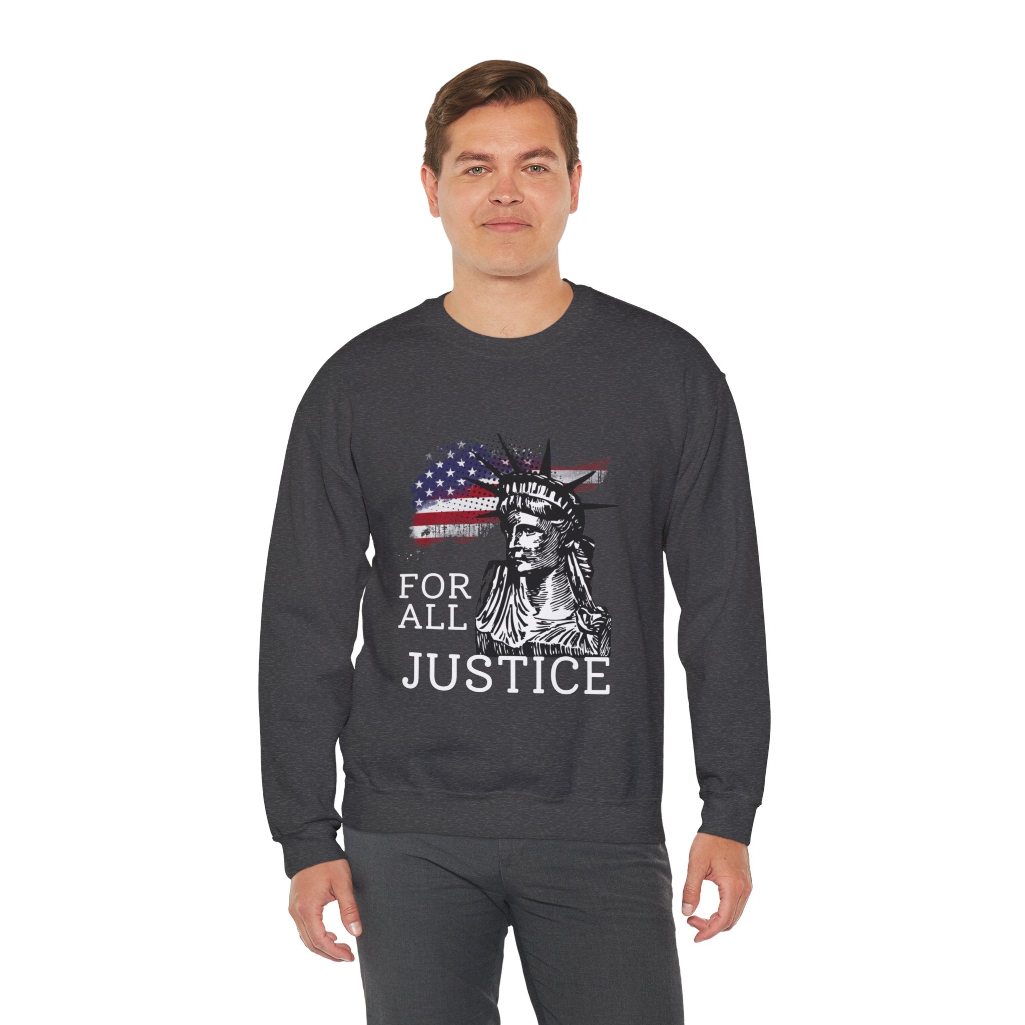 Justice Crewneck Sweatshirt - Unisex Heavy Blend, Patriotic Apparel, Comfortable Gift for Activists, USA Theme, Everyday Wear