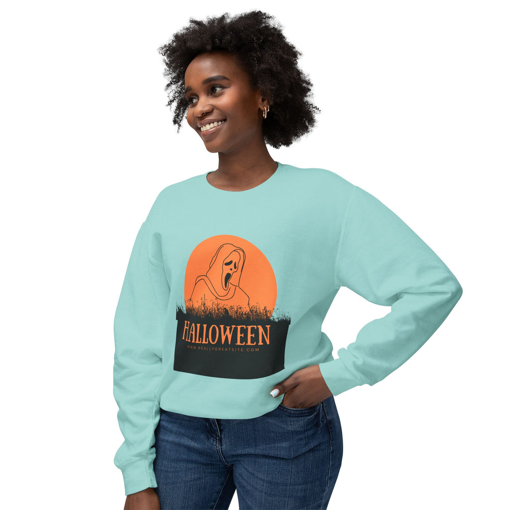 Halloween Ghost Unisex Lightweight Crewneck Sweatshirt, Fall Fashion, Cozy Gift, Halloween Party, Spooky Season Apparel