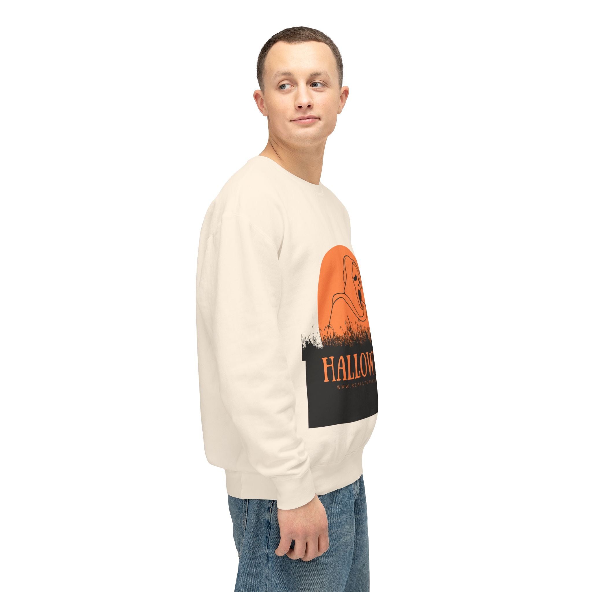 Halloween Ghost Unisex Lightweight Crewneck Sweatshirt, Fall Fashion, Cozy Gift, Halloween Party, Spooky Season Apparel