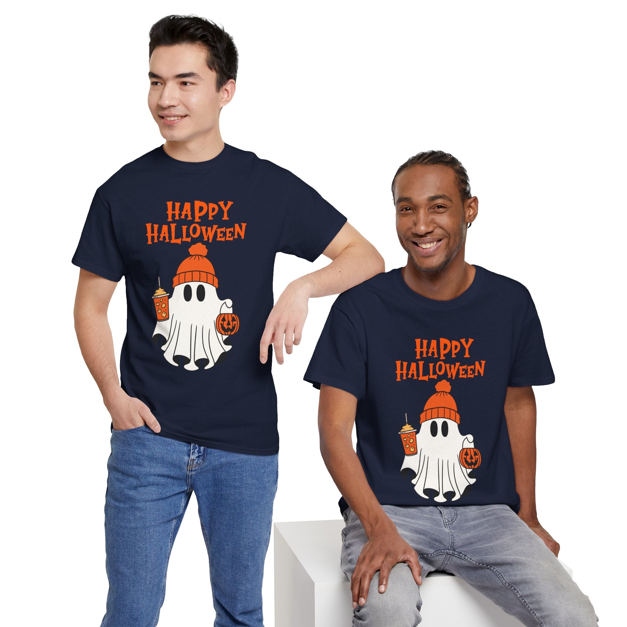 Happy Halloween Ghost Tee, Unisex Cotton T-Shirt, Halloween Apparel, Fall Fashion, Cute Halloween Gift, Ghost Tee