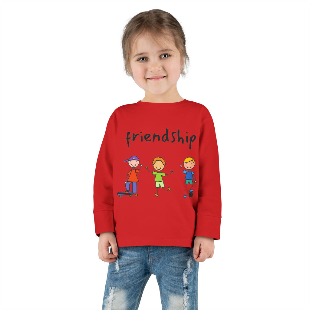 Toddler Long Sleeve Tee - Cute Cartoon Friendship Shirt for Kids, Perfect Birthday Gift, Playtime Comfort, Toddler Apparel