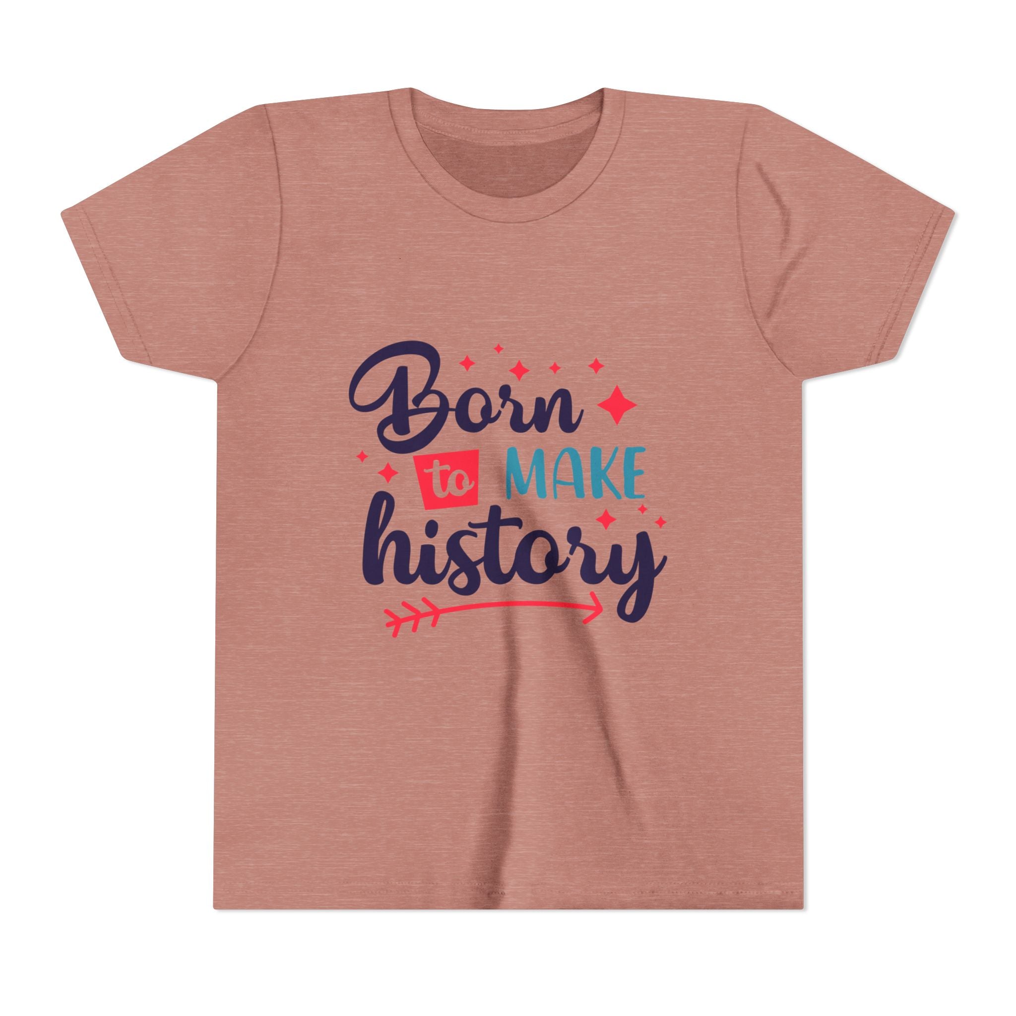 Inspired Youth Short Sleeve Tee: 'Born to Make History' Shirt, Kids Motivational Tee, Birthday Gift, Back to School, Fun Everyday Wear