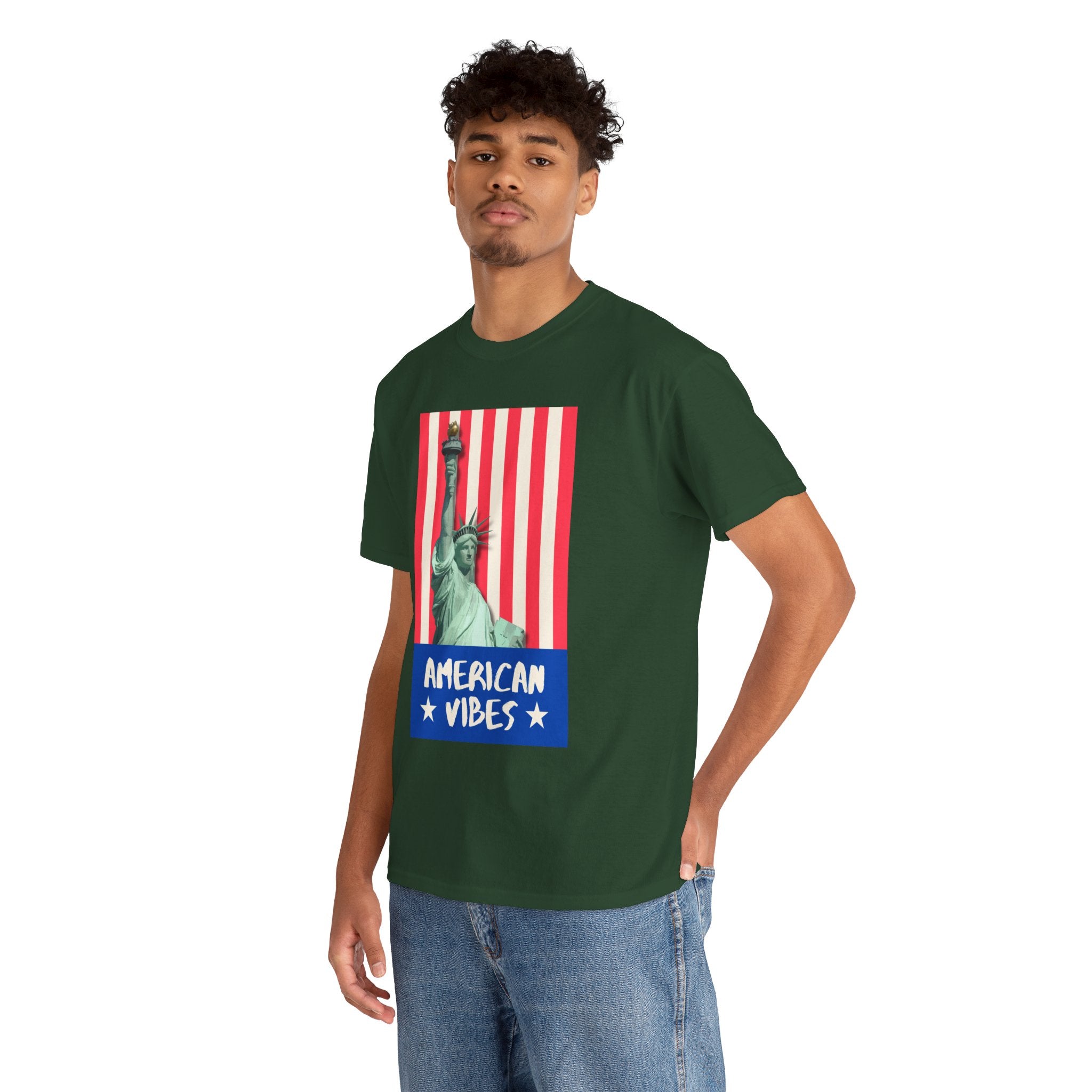 American Vibes Unisex Heavy Cotton Tee, Patriotic Shirt, Gift for Veterans, Independence Day Apparel, Summer Casual Wear
