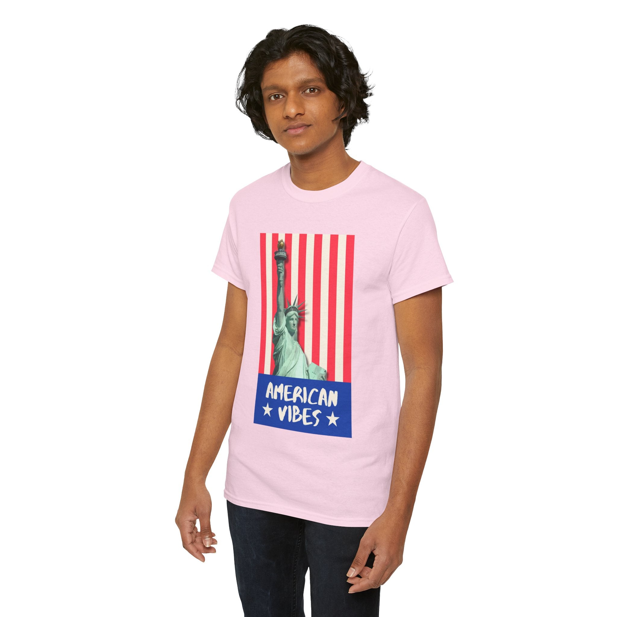 American Vibes Unisex Heavy Cotton Tee, Patriotic Shirt, Gift for Veterans, Independence Day Apparel, Summer Casual Wear