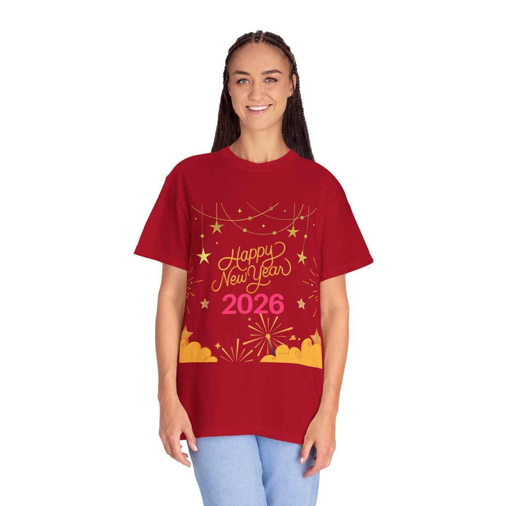 New Year Celebration T-Shirt | Unisex Garment-Dyed Tee with Happy New Year 2026 Design, Festive Apparel, Holiday Gift, Party Wear
