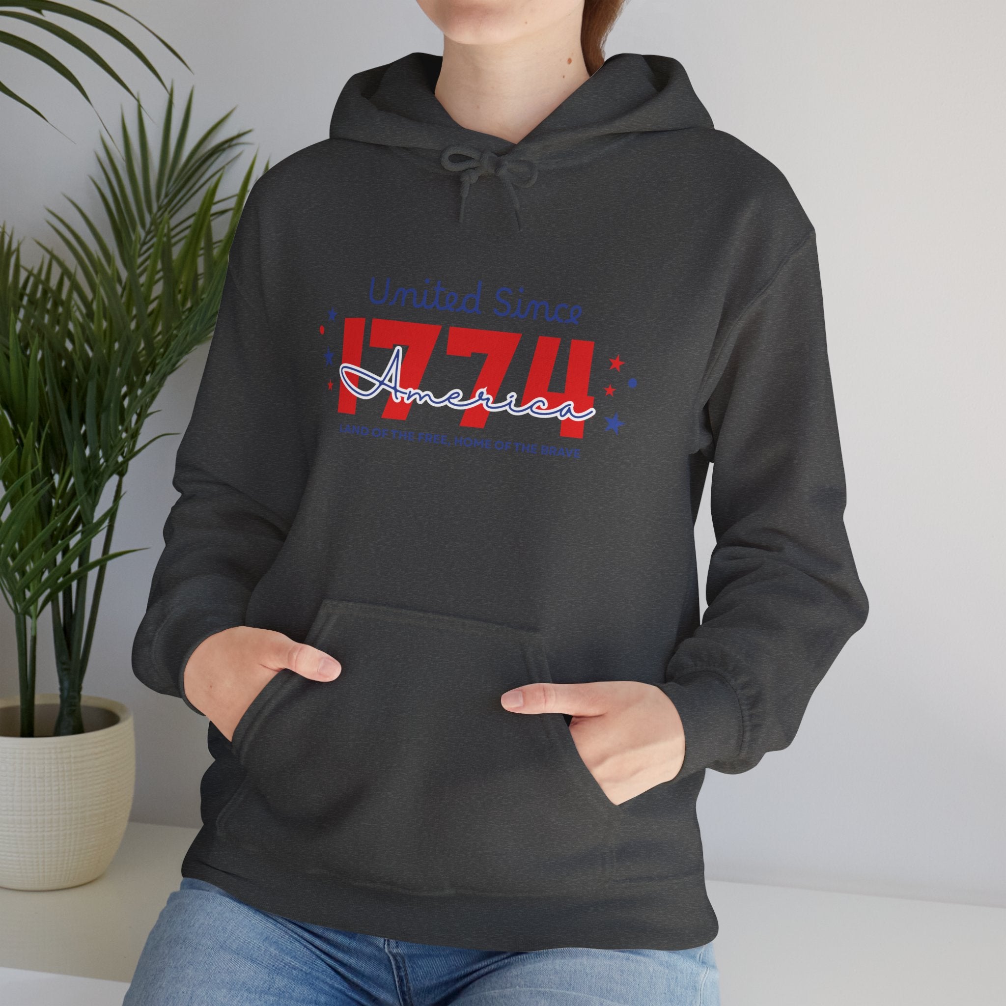 Patriotic Hooded Sweatshirt - United Since 1774, Unisex Pullover, 4th of July Gift, Cozy Fall Apparel, Red White Blue Hoodie