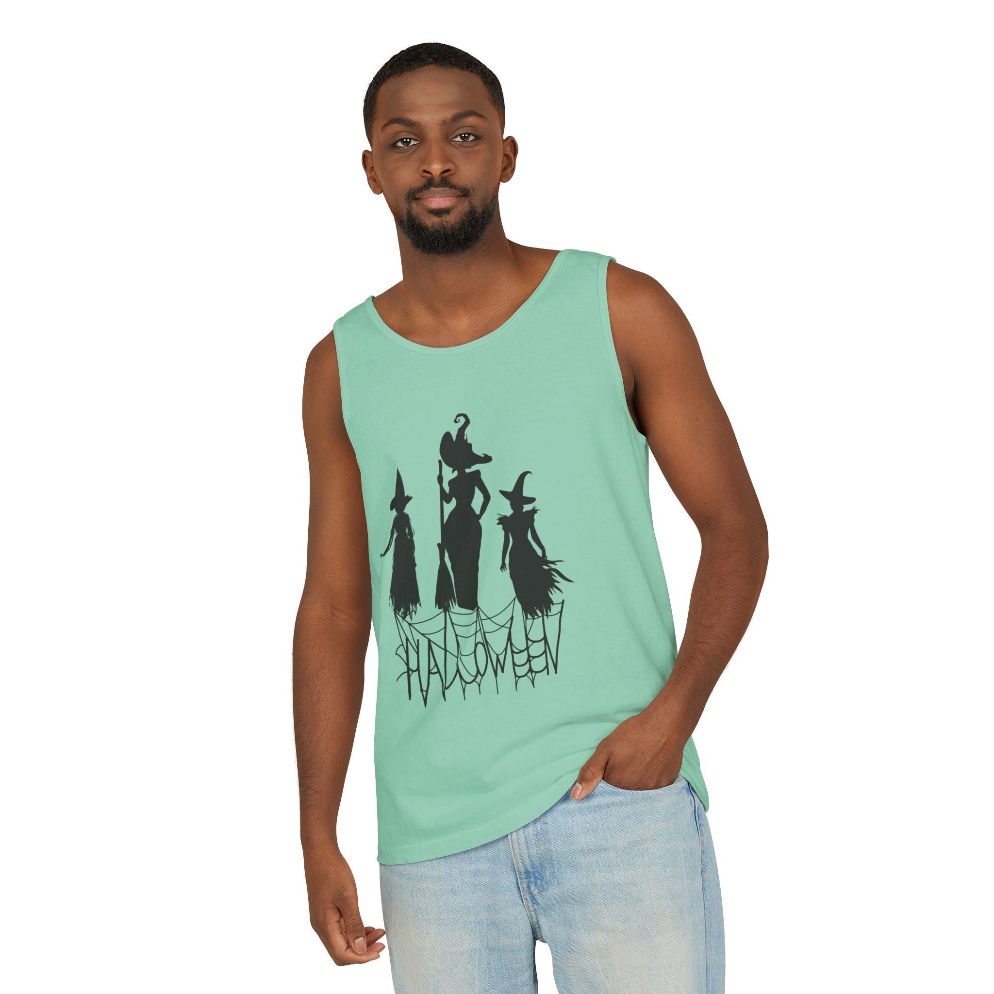 Halloween Witches Tank Top, Spooky Summer Shirt, Unisex Beach Wear, Fall Festival Apparel, Halloween Party Top