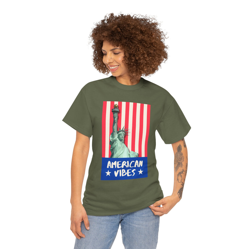 American Vibes Unisex Heavy Cotton Tee, Patriotic Shirt, Gift for Veterans, Independence Day Apparel, Summer Casual Wear