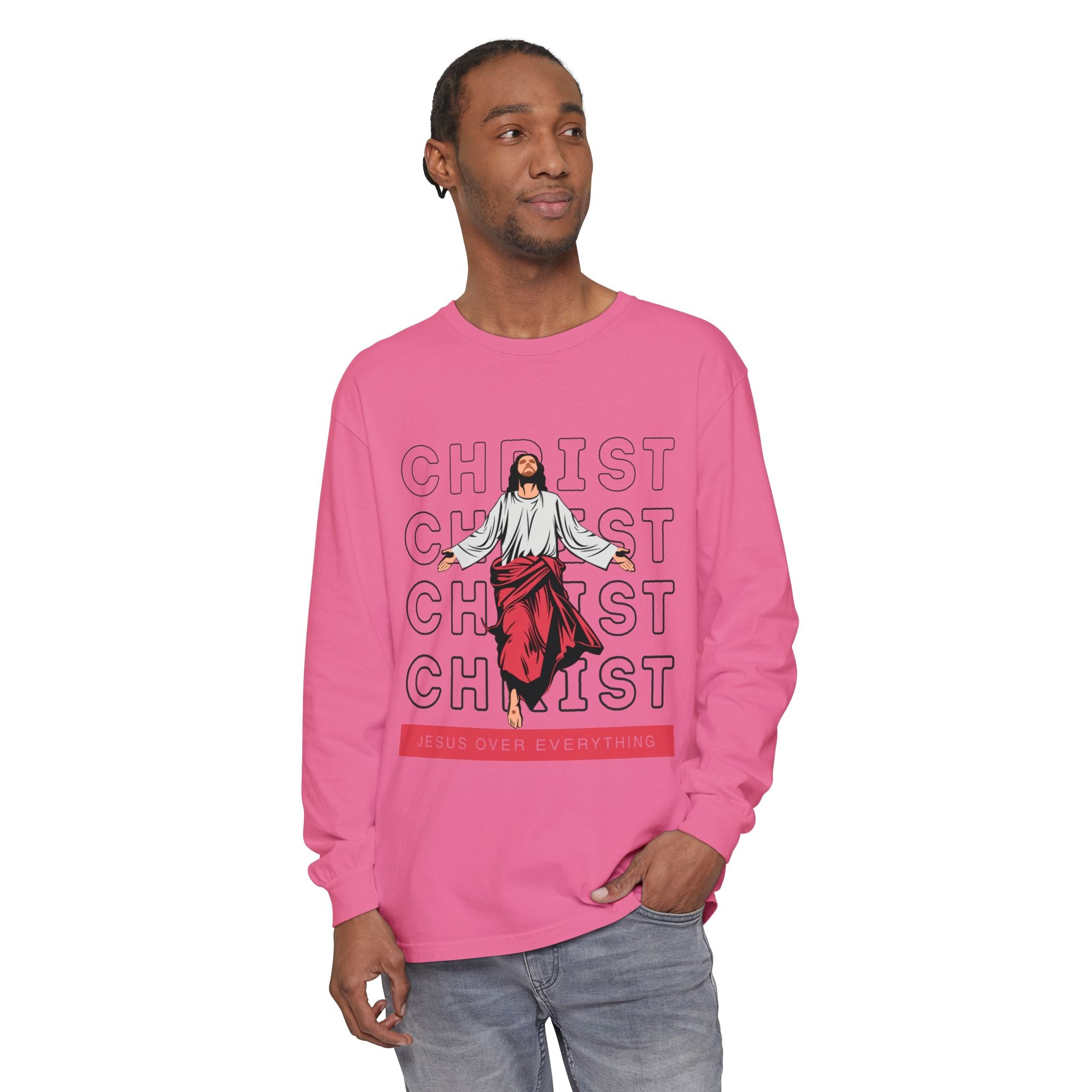 Unisex Long Sleeve T-Shirt - Jesus Over Everything, Christian Apparel, Faith-Based Gift, Spiritual Wear, Gospel Fashion