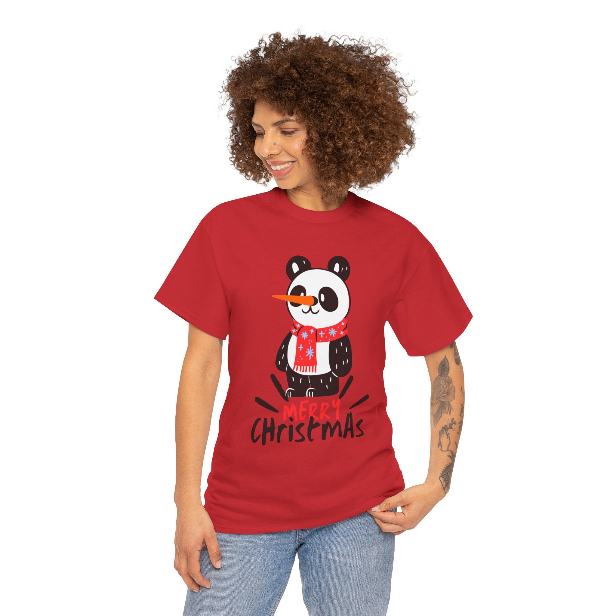 Cute Merry Christmas Panda Tee for Holiday Cheer, Unisex Cotton T-Shirt, Fun Gift for Him & Her, Christmas Apparel, Winter Gathering