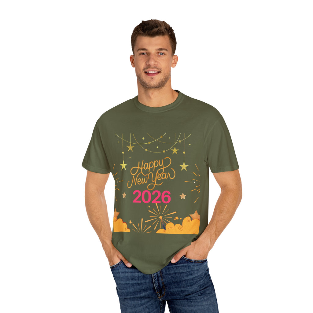 New Year Celebration T-Shirt | Unisex Garment-Dyed Tee with Happy New Year 2026 Design, Festive Apparel, Holiday Gift, Party Wear