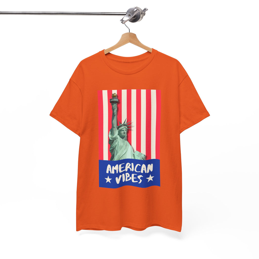 American Vibes Unisex Heavy Cotton Tee, Patriotic Shirt, Gift for Veterans, Independence Day Apparel, Summer Casual Wear