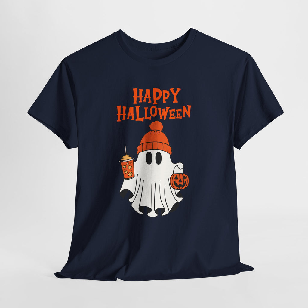 Happy Halloween Ghost Tee, Unisex Cotton T-Shirt, Halloween Apparel, Fall Fashion, Cute Halloween Gift, Ghost Tee