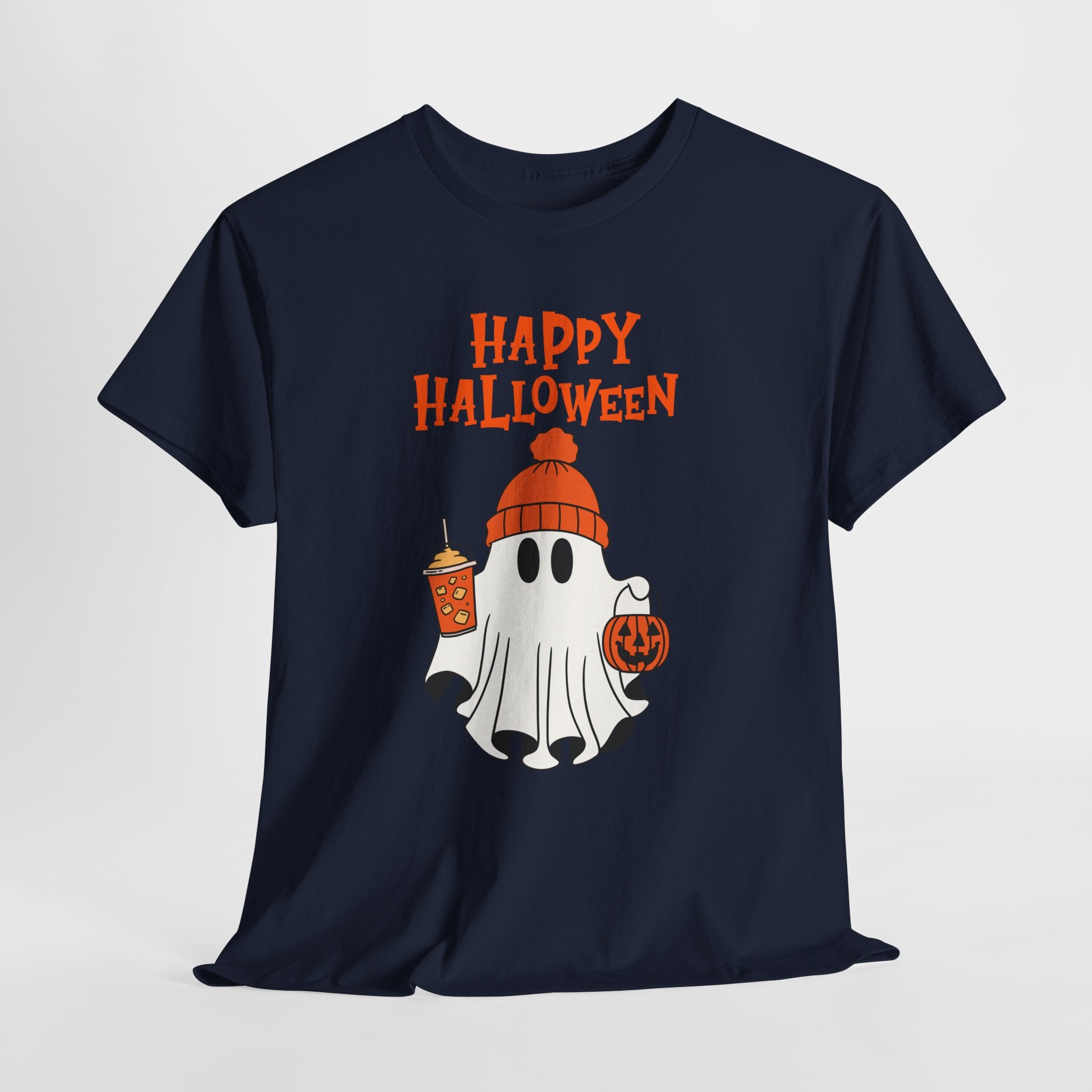 Happy Halloween Ghost Tee, Unisex Cotton T-Shirt, Halloween Apparel, Fall Fashion, Cute Halloween Gift, Ghost Tee