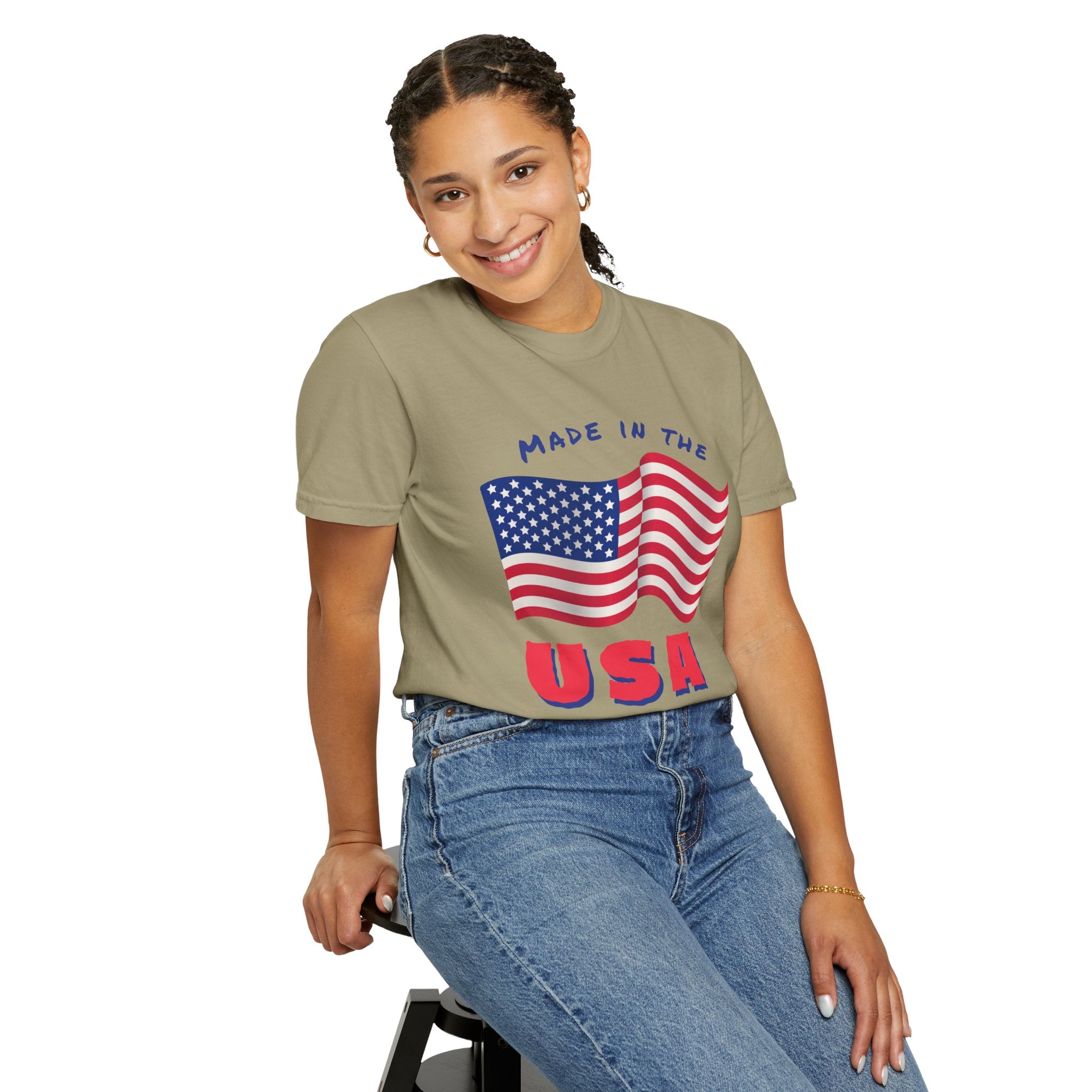 Patriotic T-Shirt for Celebrations, Made in the USA Tee, Unisex Garment-Dyed Shirt, July 4th Apparel, Red White Blue Tee