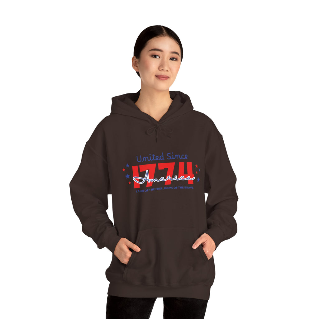 Patriotic Hooded Sweatshirt - United Since 1774, Unisex Pullover, 4th of July Gift, Cozy Fall Apparel, Red White Blue Hoodie