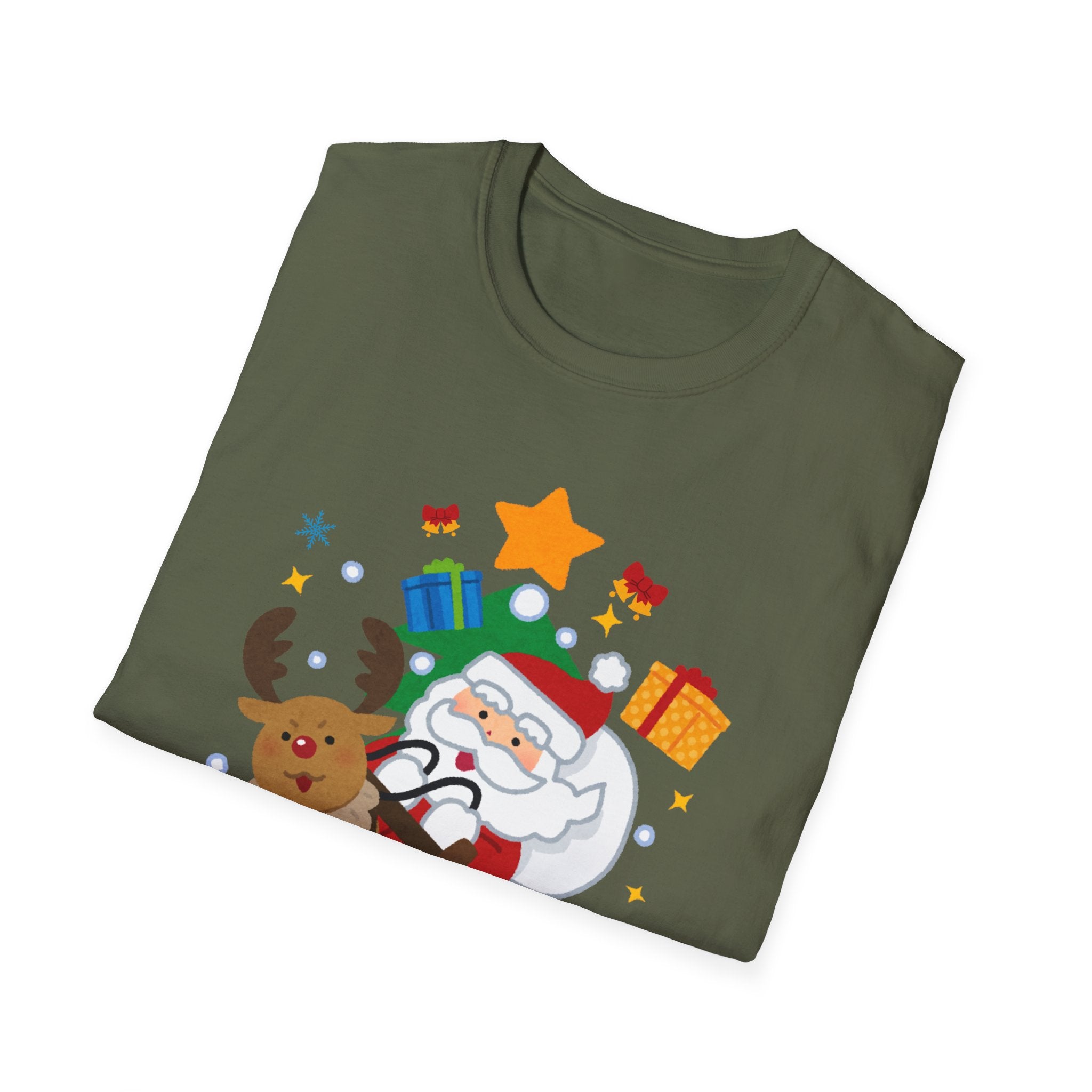 Festive Santa T-Shirt with Merry Christmas Design, Unisex Holiday Tee, Christmas Gift, Family Gathering Apparel, Cozy Winter Wear