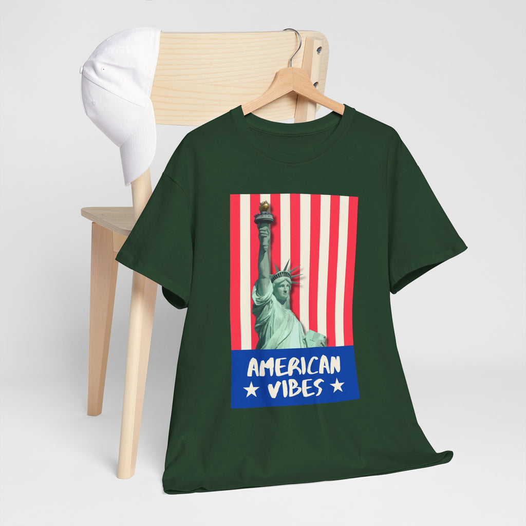 American Vibes Unisex Heavy Cotton Tee, Patriotic Shirt, Gift for Veterans, Independence Day Apparel, Summer Casual Wear